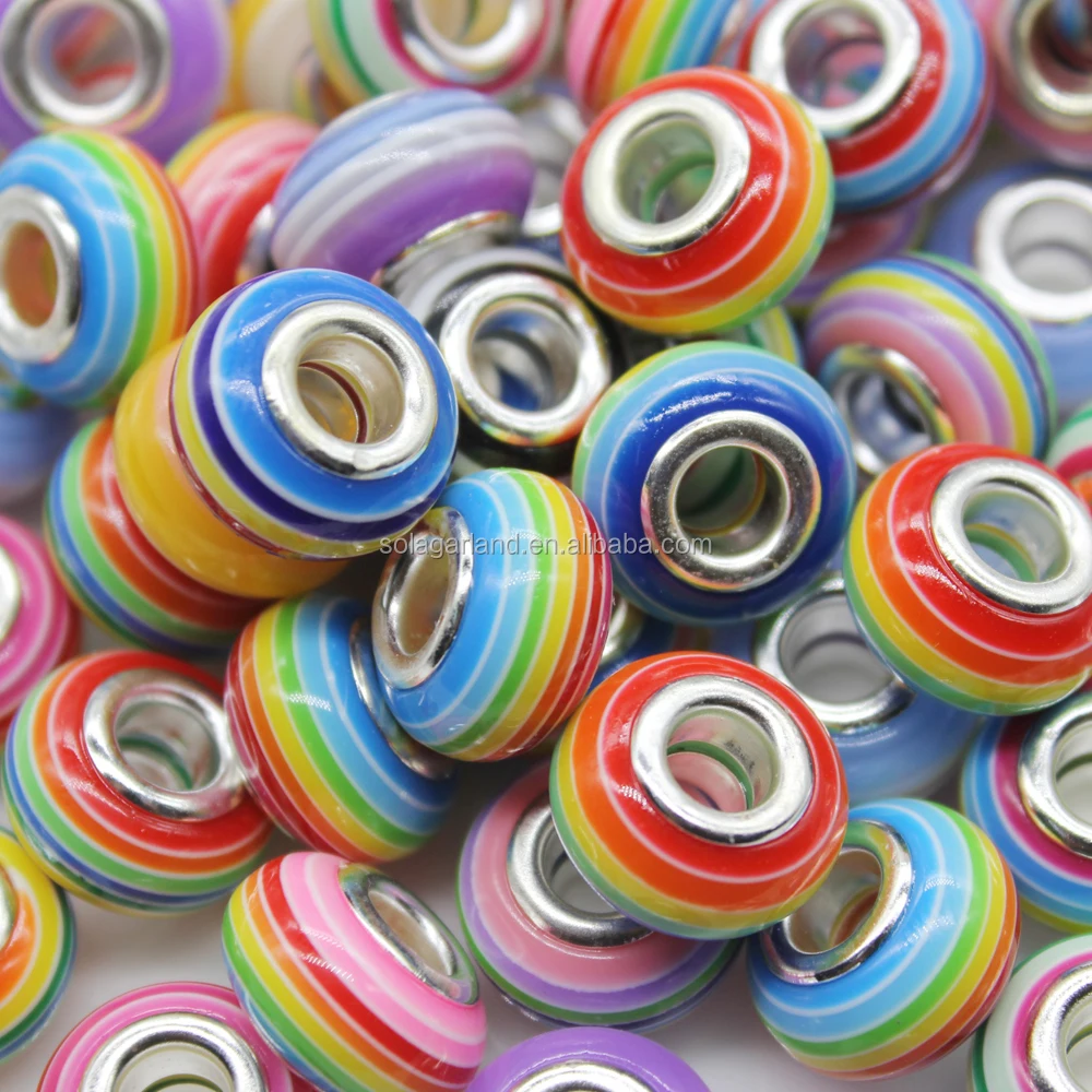 

Fashion Big Hole Colorful Acrylic Striped Resin Beads For European Bracelet DIY Making