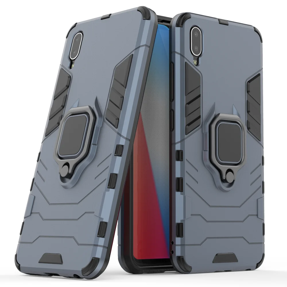 

TPU PC shockproof smart mobile phone case for Vivo V91,car magnetic ring holder cell phone case for Vivo V91 back cover