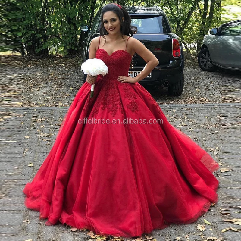 Spaghetti Straps Indian Pakistani Wedding Dress Bridal Gown In Red , Buy Red Bridal Gown,Wedding Dress In Red,Pakistani Red Wedding Dress Product on