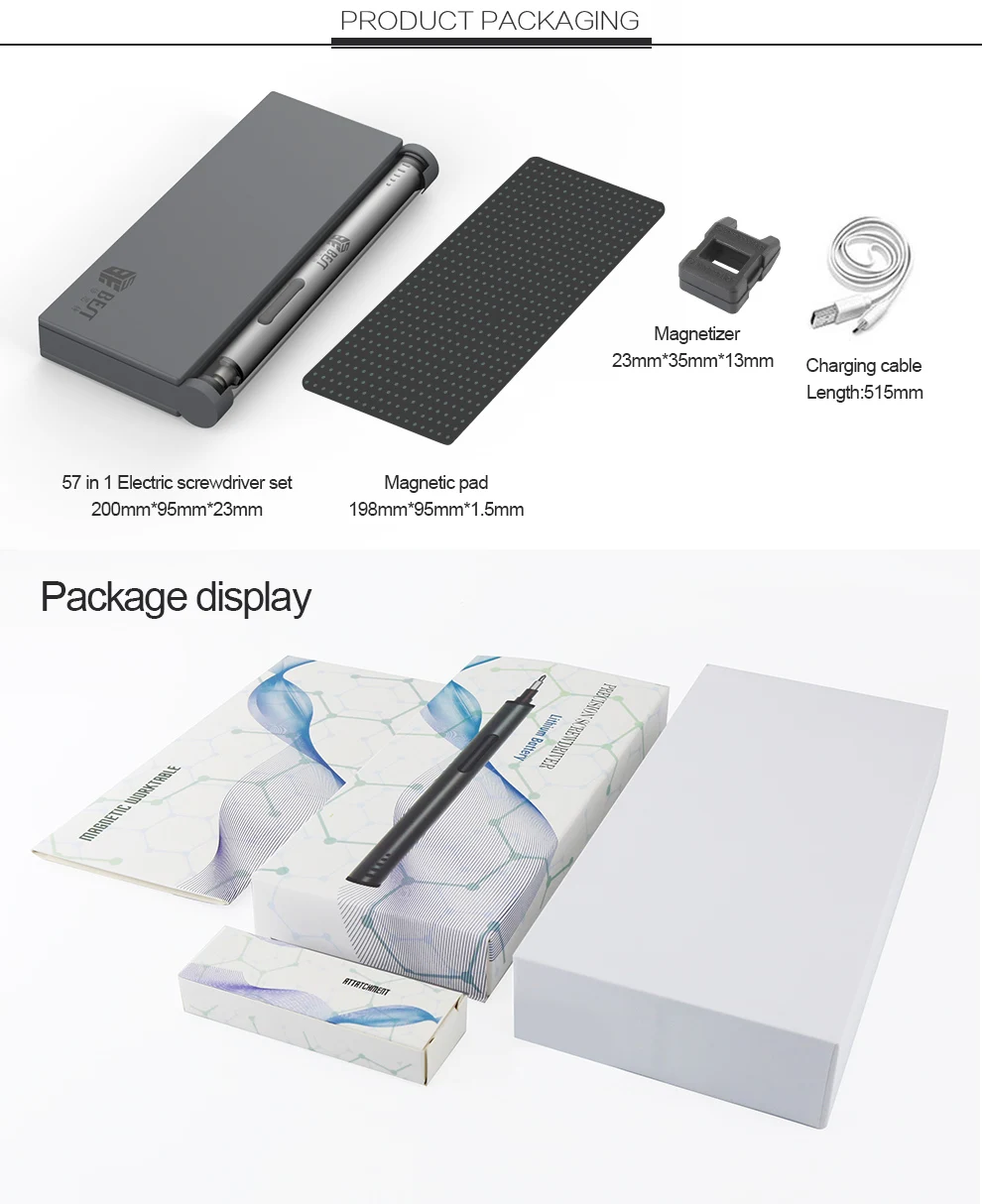 BESTOOL 57 in 1 With Magnet Pad Magnetizer Electric Screwdriver Set Rechargeable Cordless Power Screw Driver Kit