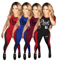 

Factory Stock Wholesale Printed Letter Jumpsuit Short Sleeve 2Piece Sport Tracksuit Usa Hot Style bodycon jumpsuits