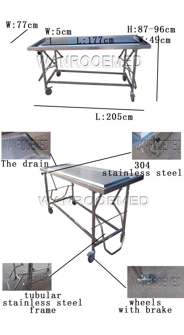 GA205 Adjustable Funeral Mortuary Embalming Table Medical Dissect Corpse Autopsy Table.jpg