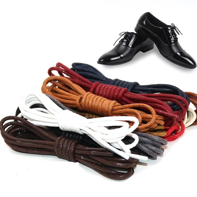 

Premium Shoe Laces Cotton Thin Dress Black Leather Waxed Custom Round Shoelaces, Picture color or custom color