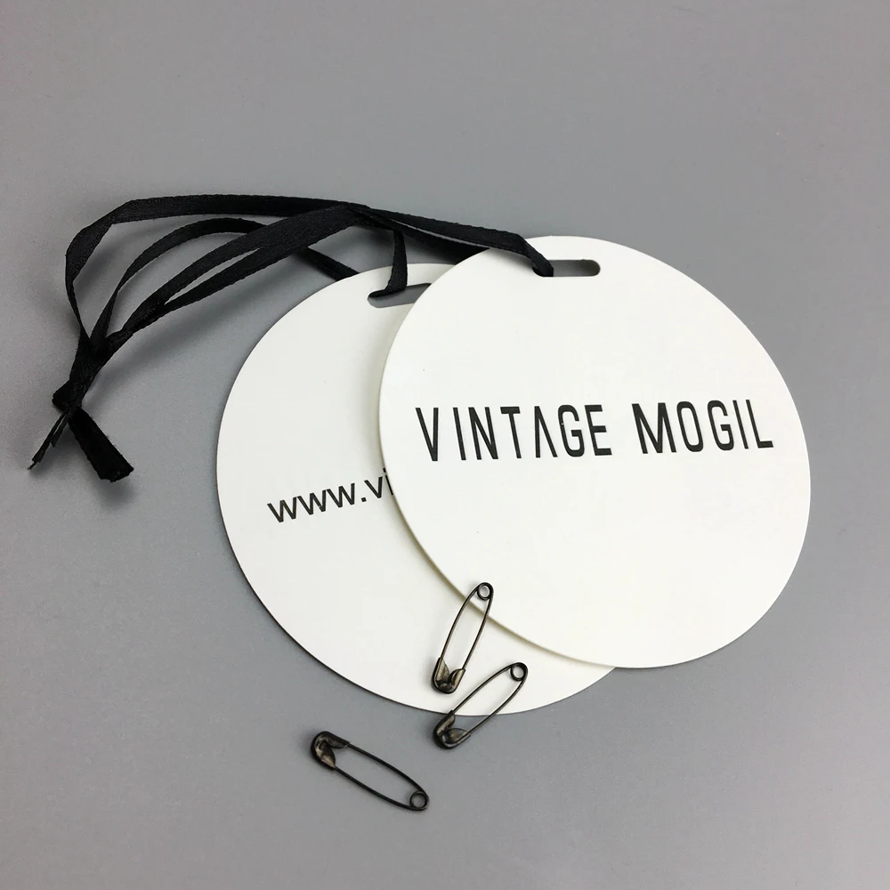 

Matte white stock paper hang tag custom embossed paper tag with plastic string, Cmyk or pantone