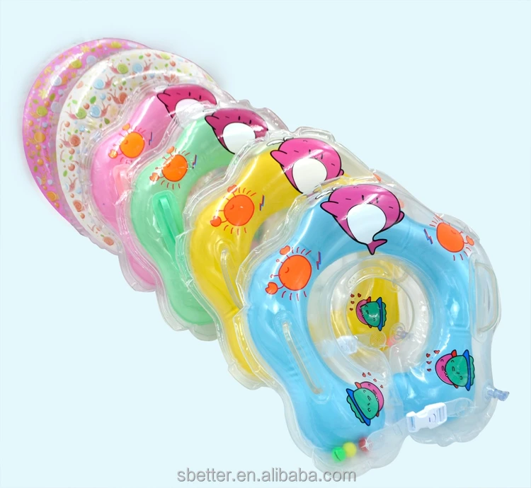 

Baby Neck Float Swimming Newborn Baby Swimming inflatable Ring with Pump Gift Mattress Cartoon Pool Swim ring, Blue/pink/orange/green