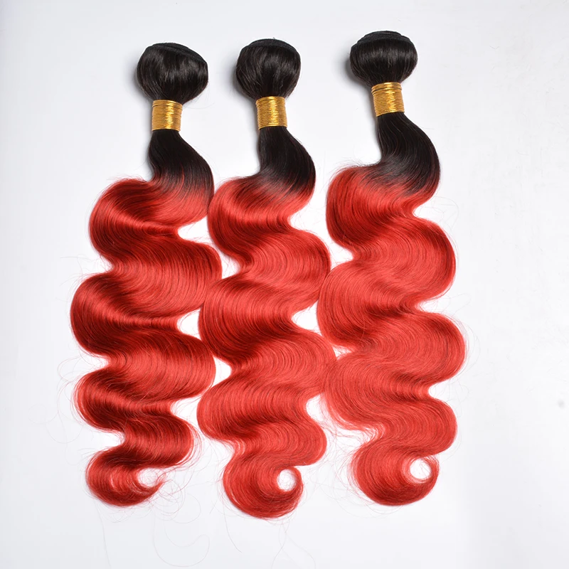 

2018 Wholesale Price Virgin Two Tone Ombre 1B Red Body Wave Double Drown Brazilian Human Hair Weft