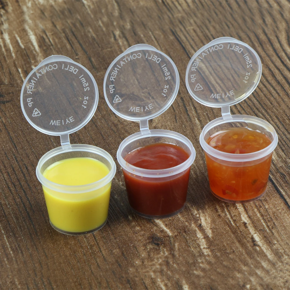 1oz 2oz 3oz 4oz Disposable Hinged Lid Pp Sauce Cups Bpa Free Microwave