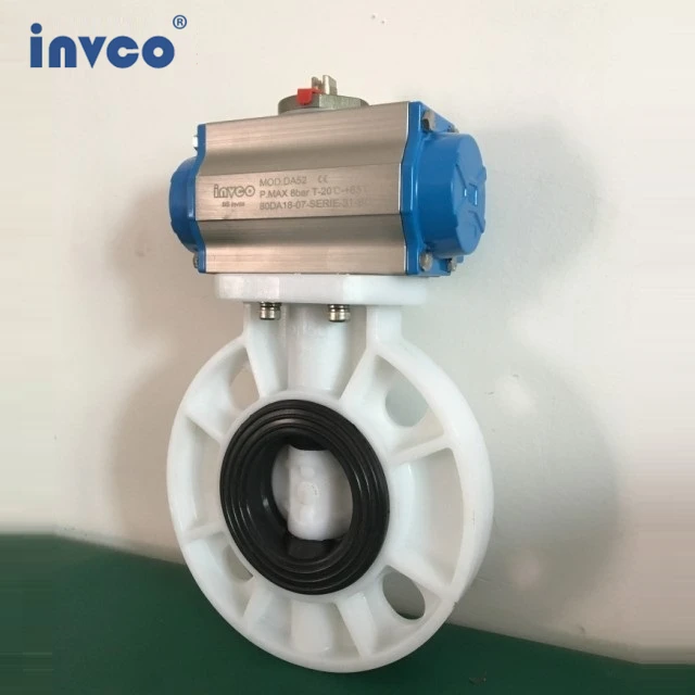 INVCO Price Wafer connection Pneumatic PP butterfly valve for water ,weak acid and weak base