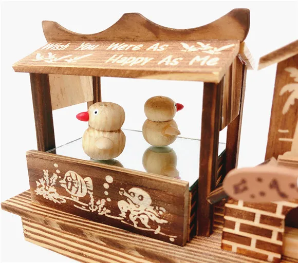 Mechanism  white dancing bird wooden music box wood gift craft