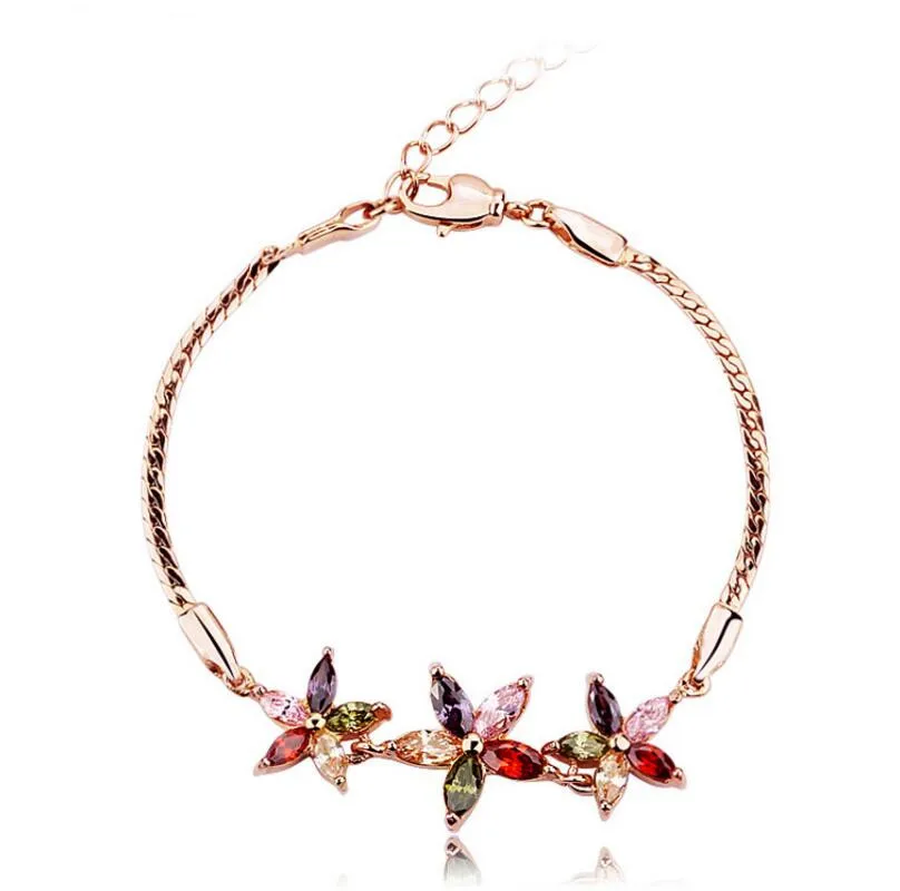 

Rose Gold Plated Red AAA Zircon Flower Bracelet for Women and Girls Fashion Party Jewelry OMB09, N/a