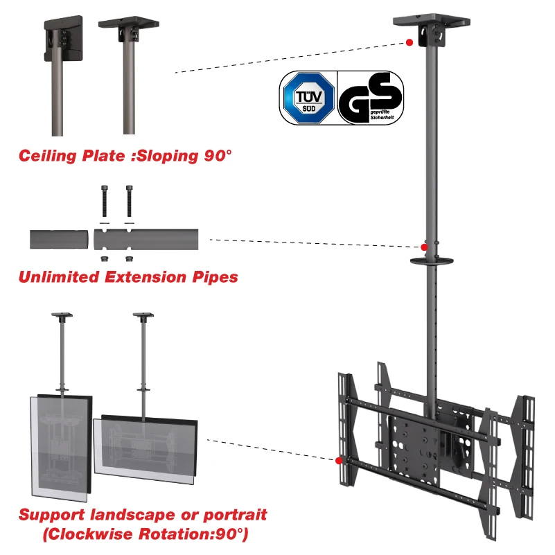 Household Roof Ceiling Extended Flip Out Sliding Tv Mount For Dual