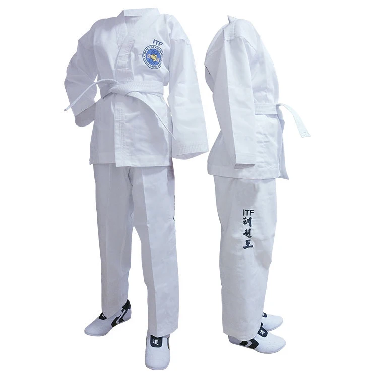 

Wholesale 90 - 210cm polyester / cotton martial art dobok uniforms itf embroidery gi taekwondo uniform, White