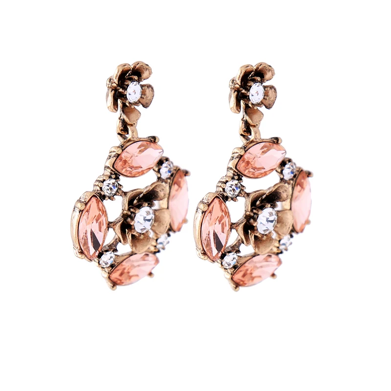 

ed01498c Pink Style Earrings Vintage Gold Plated Women Wholesale Flower Statement Earrings