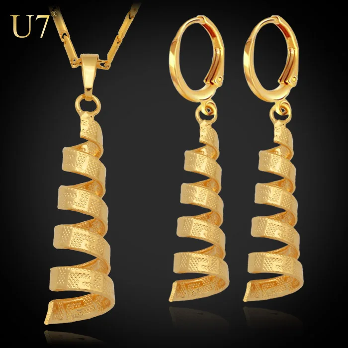 

U7 Dubai Arican wedding jewelry necklace earring sets for women gold plated ethiopian jewelry