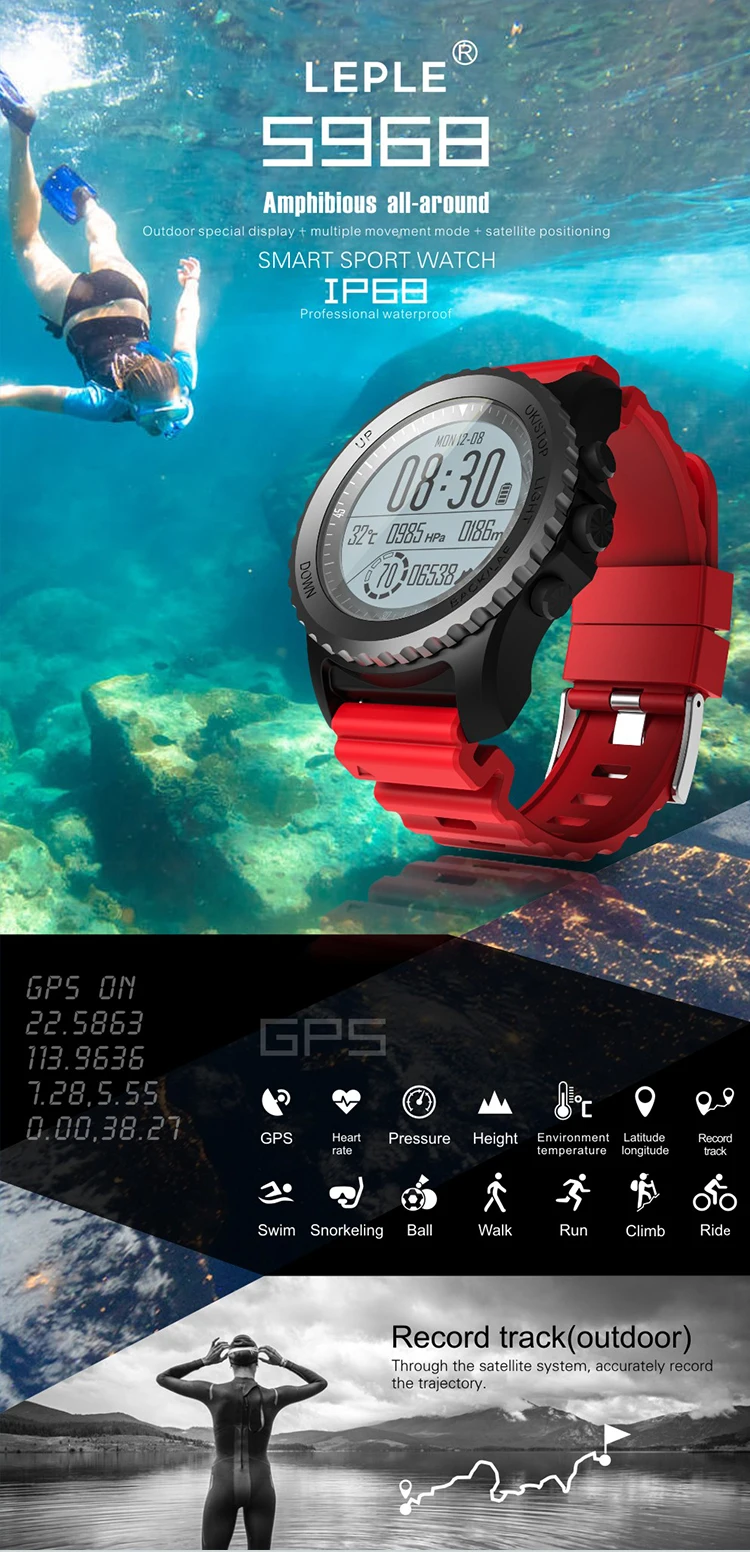 IP68 Waterproof 500mah New Product Swimming Sport Watch Fitness Tracker 