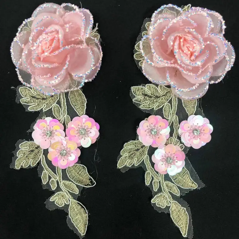 custom flower sequin lace 3d embroidery patch for garment
