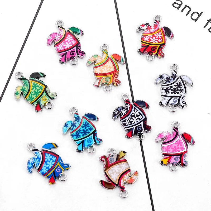 

Mix Silver Enamel Plated Turtle Tortoise Charm Connector for Jewelry Making Beach Bracelet Accessories Handmade DIY 24*18mm