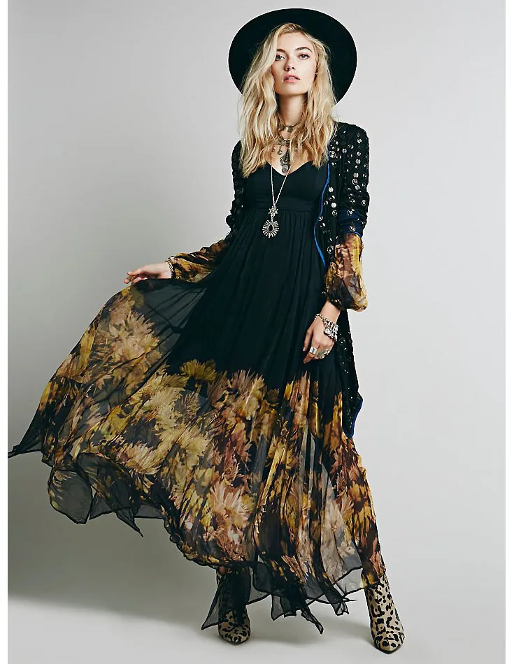 

Floral Dress Women Summer 2019 Black Long Sleeve Maxi Dress Ladies, N/a