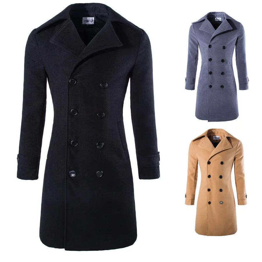 xiaohuoban Men Woolen Single Breasted Winter Jacket Pea Coats