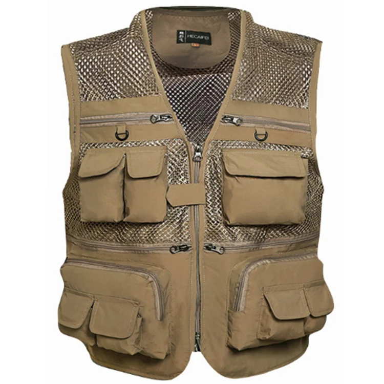 

Breathable Men Photography Vest Camera Jacket with Multi Pockets for Outdoor Travel Fishing, Army green, khaki