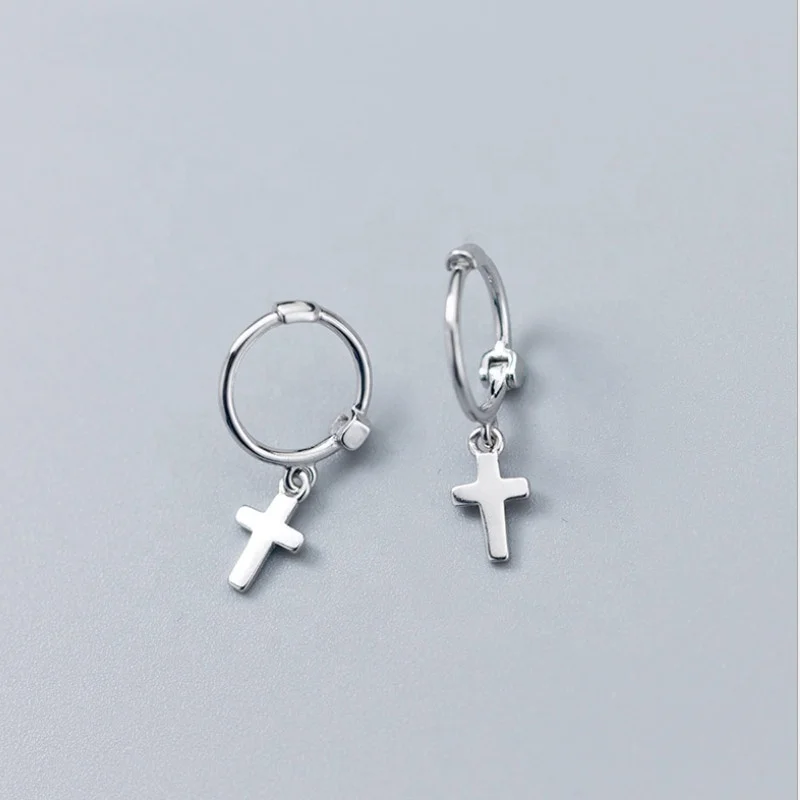 

Women 925 Sterling Silver Cross Hoop Dangle Hoop Stud Earring