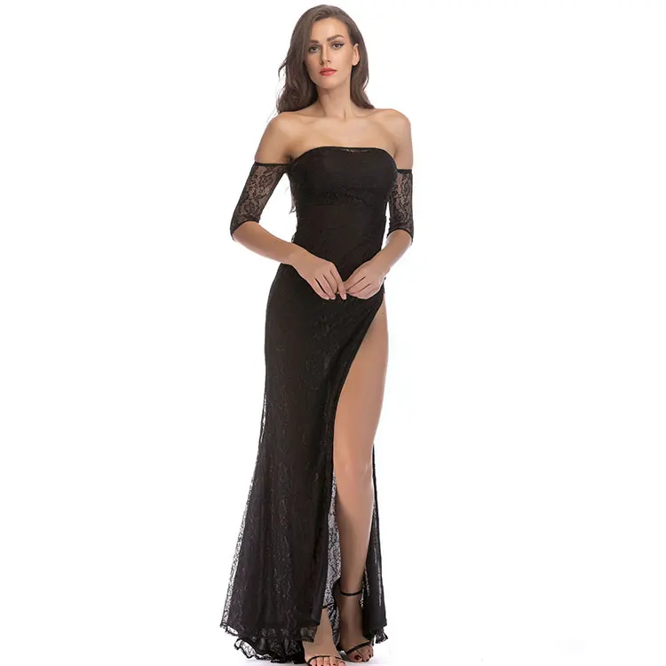 

Sexy Famous Evening Red Lace Maxi Dress Gown Designers, Black;red