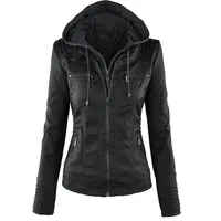 

Gothic Faux Leather Jacket Women Hoodies Winter Autumn Motorcycle Jacket Black Outerwear PU Jacket Coat Y10538