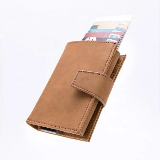 

New arrival fashion man and woman PU wallet pop up card holder metal credit card holder RFID blocking, As per picture