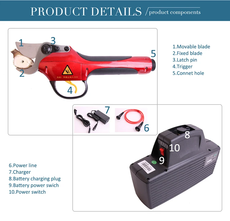 Electric Pruner For Vineyard And Orchard With 30mm Cutting Diameter