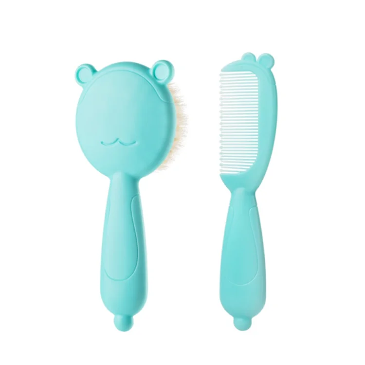 

Wholesale Mini Natural Wool Hair Brush Animal Cute Goat Baby Comb And Brush Set, Blue, pink