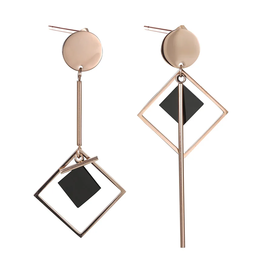 

earring-164 XuPing stainless steel rose gold color plated drop earrings