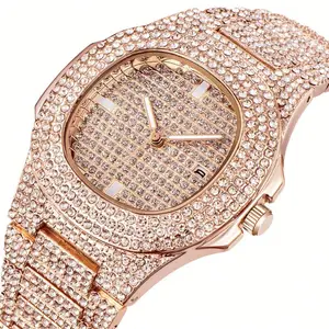 Fashion Full Stone  Stainless Steel Back Luxury Diamond  Quartz Watch