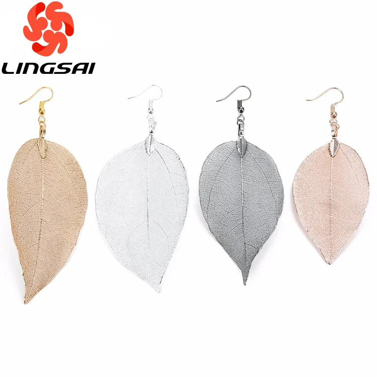 

Linsoir 2019 new product fashion 24k gold natural leaf earring for womens, Gold;sliver;rose gold;gun black