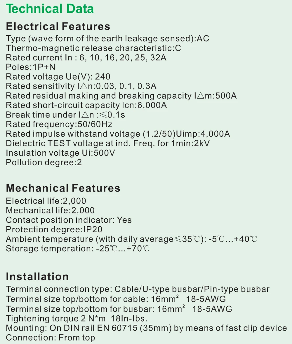 DPN RCBO 6KA Type C and B 6A 10A 16A 20A 25A 32A 40A 18mm 1P+N RCBO