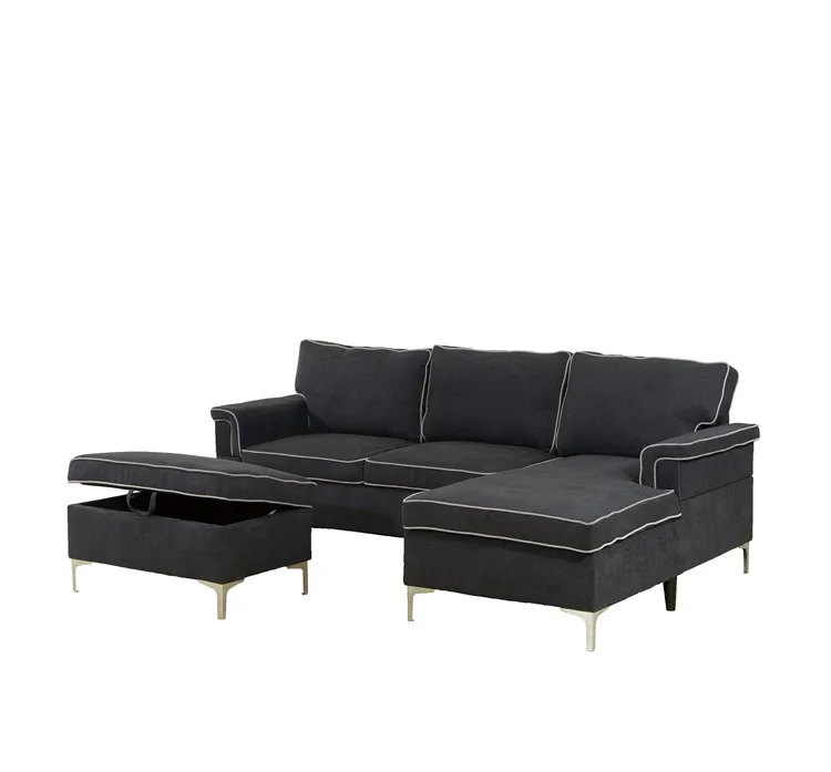 Design dark gray suede brown modern sectional sofa