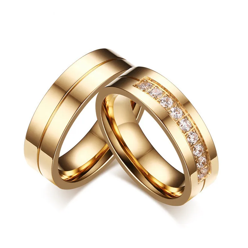 

316LStainless Steel Simple Titanium Steel Couples Ring 18k Gold plated Ring weddiing Jewelry, N/a