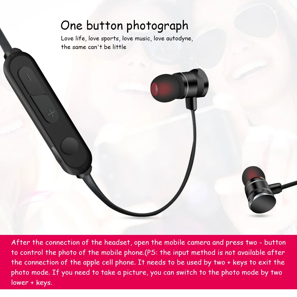 IPX3 Magnetic Headset Stereo Wireless Mobile Sport BT Earphone with Mic