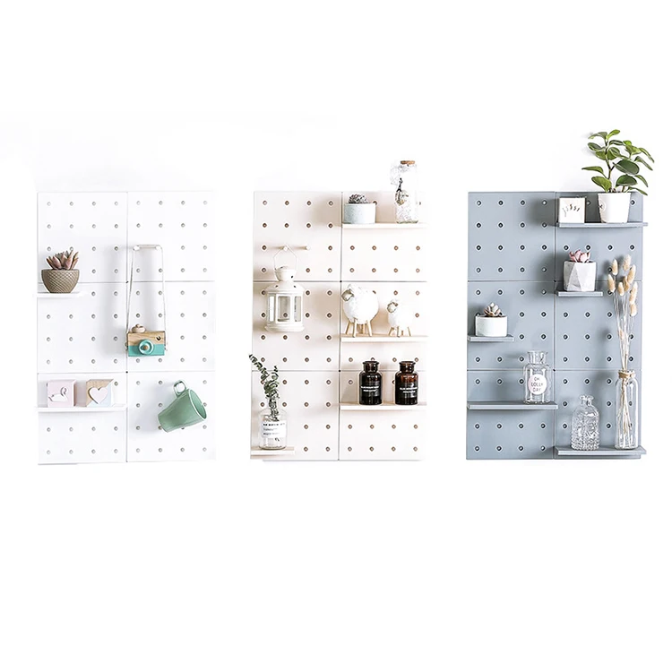

Amazon Hot Sale Home Office Decor Wall Mounted Plate Shelf Detachable Pegboard Free Punching Storage Rack