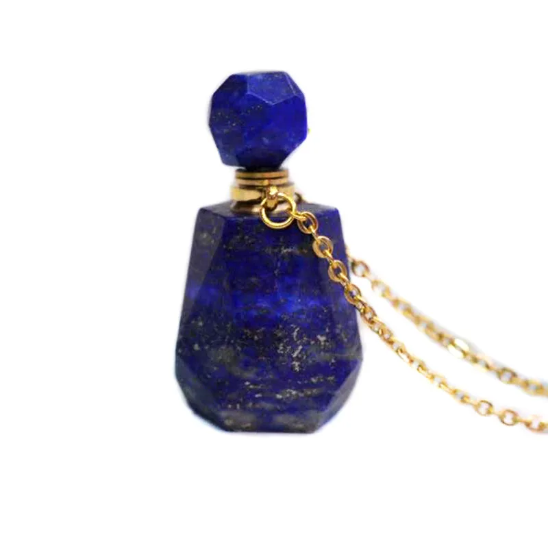 

Natural Lapis Gemstone Perfume Pendant Magical Medicine Bottles Essential Oils pendants Diffuser charm jewelry