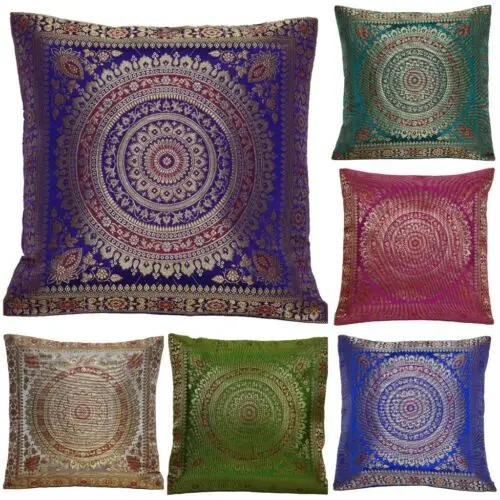 Lot of 10 PCs patchwork mandala Sari Ethnic Silk Banarsi Cushion Cover Mandala 