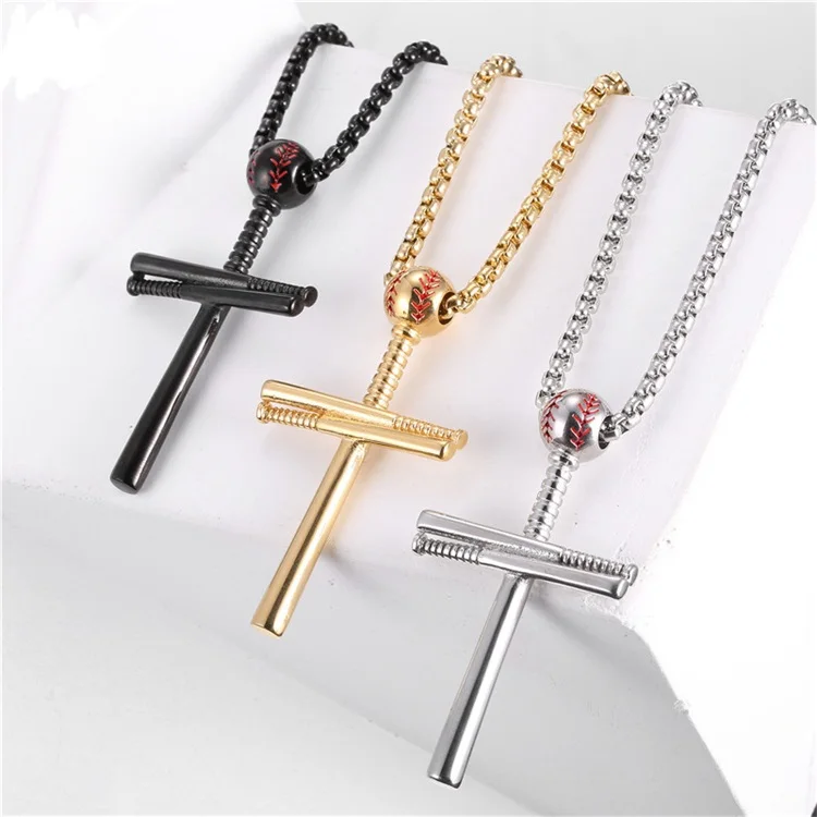 

DY Wholesale stainless steel jewelry stainless steel baseball cross pendant men necklace, Gold/silver/rose gold