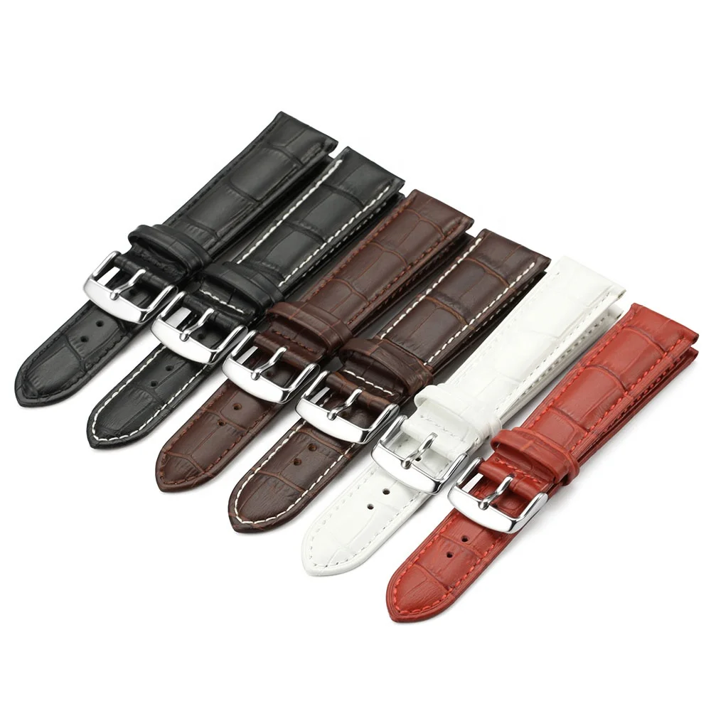 

OEM Wholesales Replacement Wristband Genuine Calf Leather Deployment Clasp Watch Band for Casio Watch Strap, Black, brown, white, red, pink, black/white, brown/white