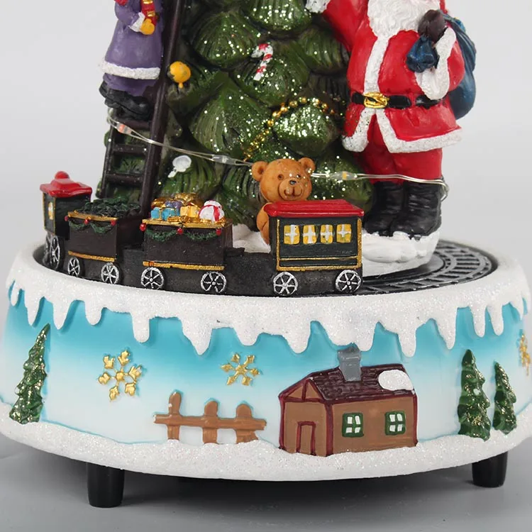 Custom Polyresin Led Musical Rotating Xmas Tree Santa Scene Animated