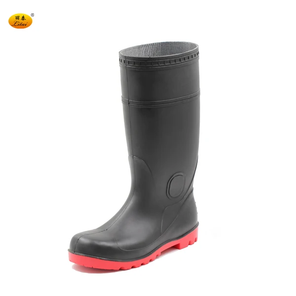 

Tamp Durable Heavy Duty oil resistant rain sepatuc safety pvc boots, Black upper red sole