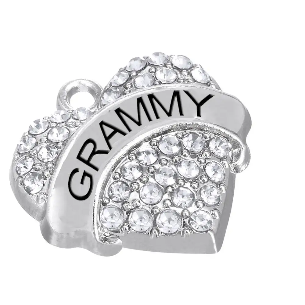 

2018 Warm Engraved GRAMMY GRANDMA GRANNY Crystal Heart Metal Charm Family Series3, Pink,white,blue