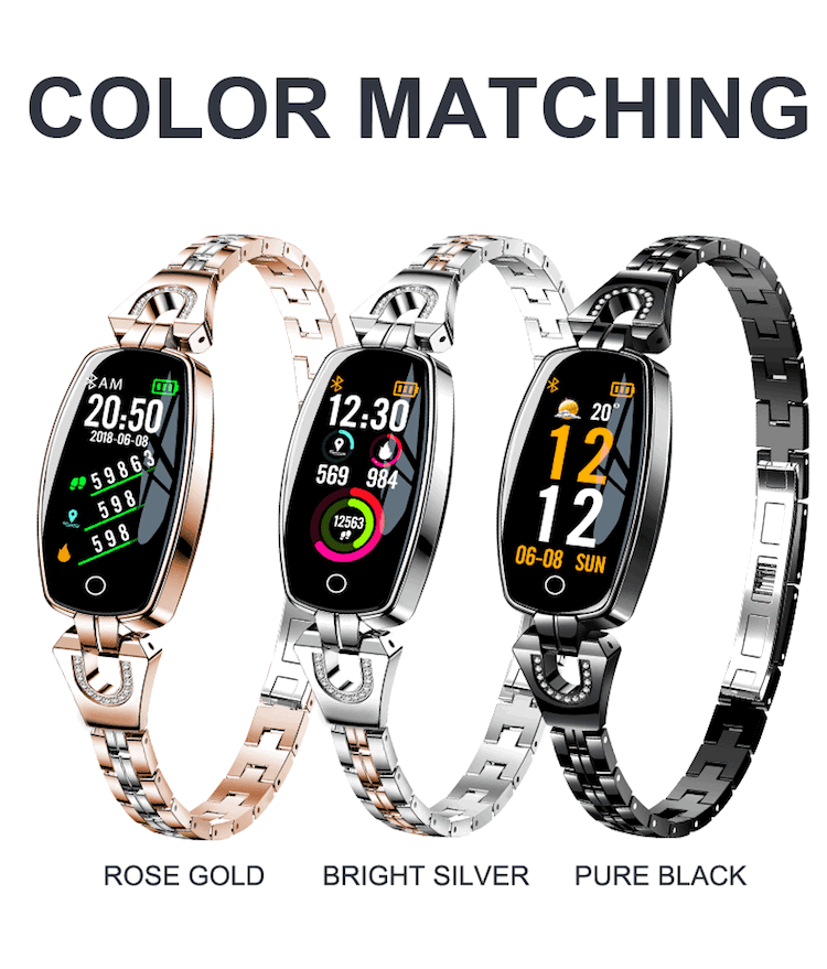 H8 Smart watch stainless steel strap Female watch golden heart rate sleep monitor watch luxury bracelet women