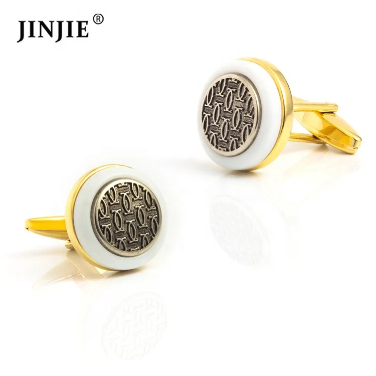 

Fashion plastic engraved black pattern in gold color cufflinks for wedding