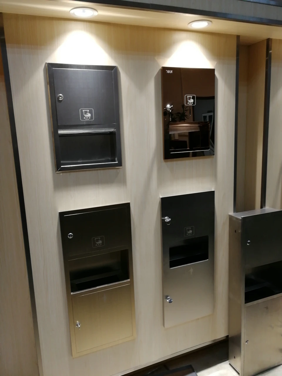 recessed toilet paper dispenser and waste receptacle