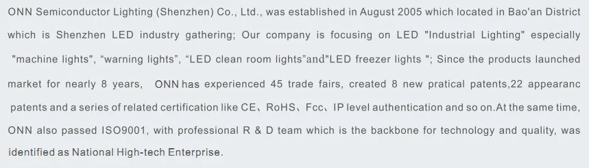 Onn-m9 cold storage room led lighting/led machine lamp 24v/220v