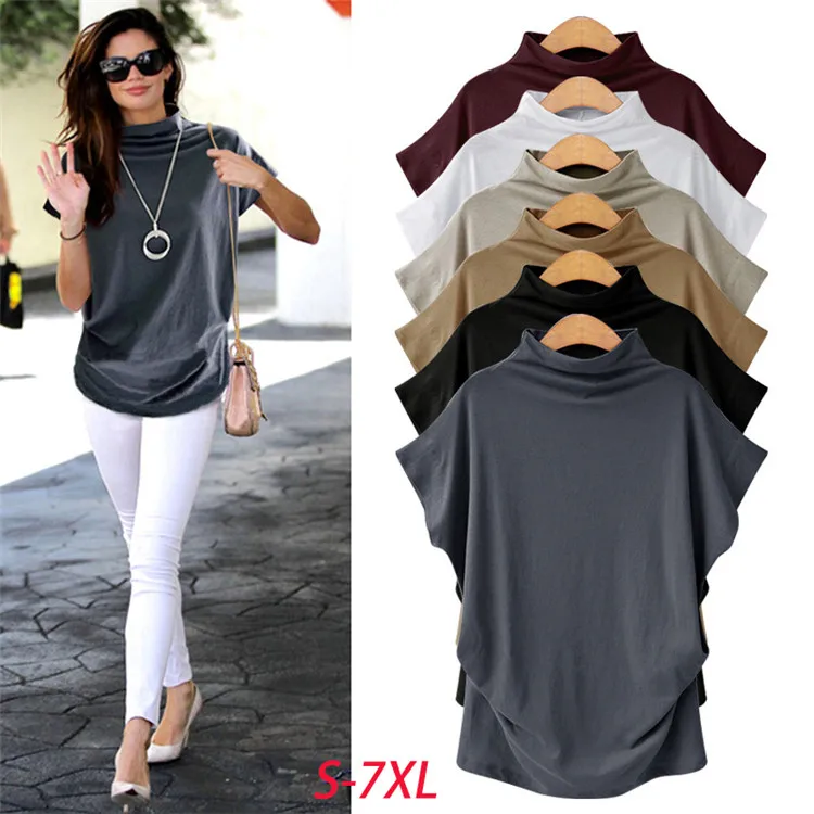 5XL 6XL 2019 Summer Women Cotton Tops Ladies Solid Loose Plus Size Women Blouse